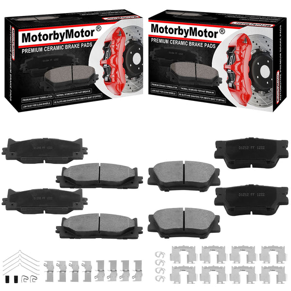 MotorbyMotor D934 D935 Front Rear Ceramic Brake Pads with Hardware Kits Fits for 2003-2006 Ford Expedition, 2003-2006 Lincoln Navigator Premium Disc Brake Pad Set (All Models) MotorbyMotor