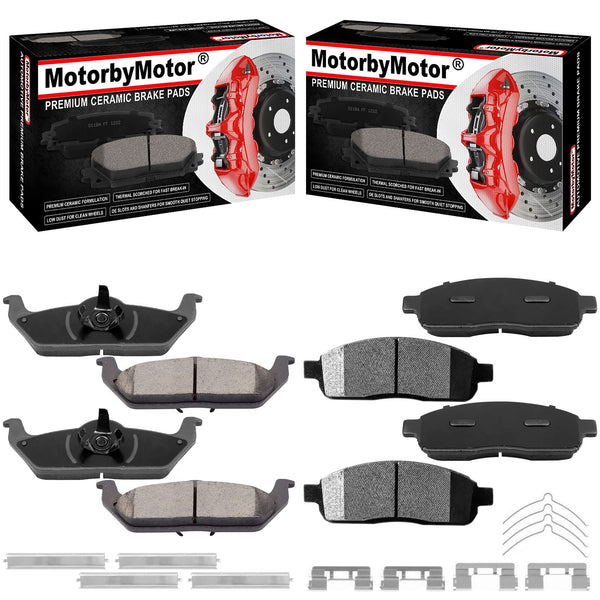 MotorbyMotor Front & Rear Brake Rotors  2010-2011 Ford F-150 (6 Lug Models ONLY) E-Coating Drilled & Slotted Brake Rotor & Brake Pad kit Including CLEANER DOT4 FLUID MotorbyMotor