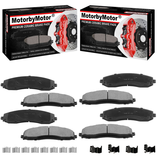 MotorbyMotor D1602 D1414 Front Rear Ceramic Brake Pads w/Hardware Replacemnt for 12-14 Ford F-150 (All Models), 15-20 Ford F-150 (Models with Manual Parking Brake) Low Dust Brake Pad -4pcs Set MotorbyMotor