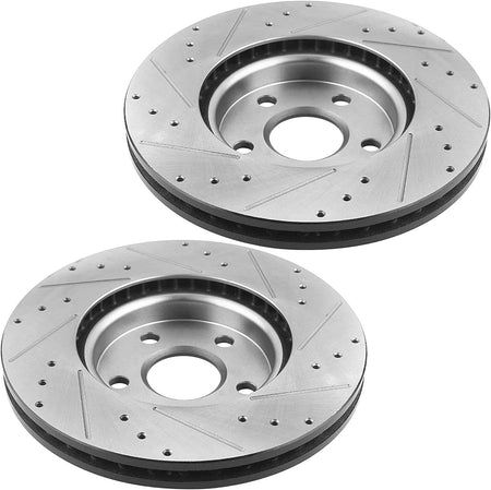 MotorbyMotor Front Brake Rotors 296mm Drilled & Slotted Design E-Coating Brake Rotor & Brake Pad kit Fits for Chevrolet Cobalt Malibu, Pontiac G4 G5 G6, Saturn Aura MotorbyMotor