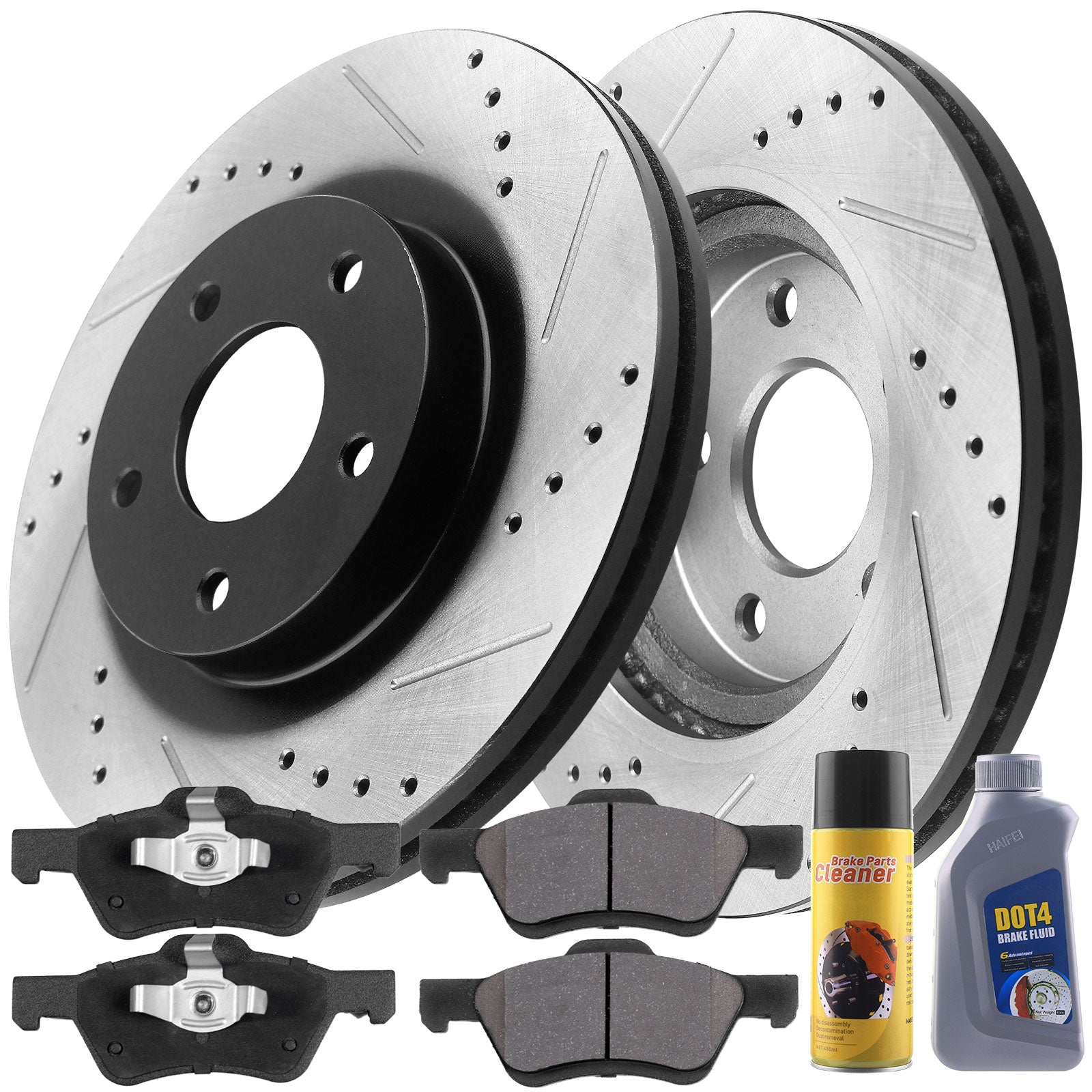 MotorbyMotor Front Brake Rotors 302.8mm Drilled & Slotted Design Brake Rotor & Brake Pad kit Including CLEANER DOT4 FLUID Fits for Ford Escape, Mazda Tribute, Mercury Mariner MotorbyMotor