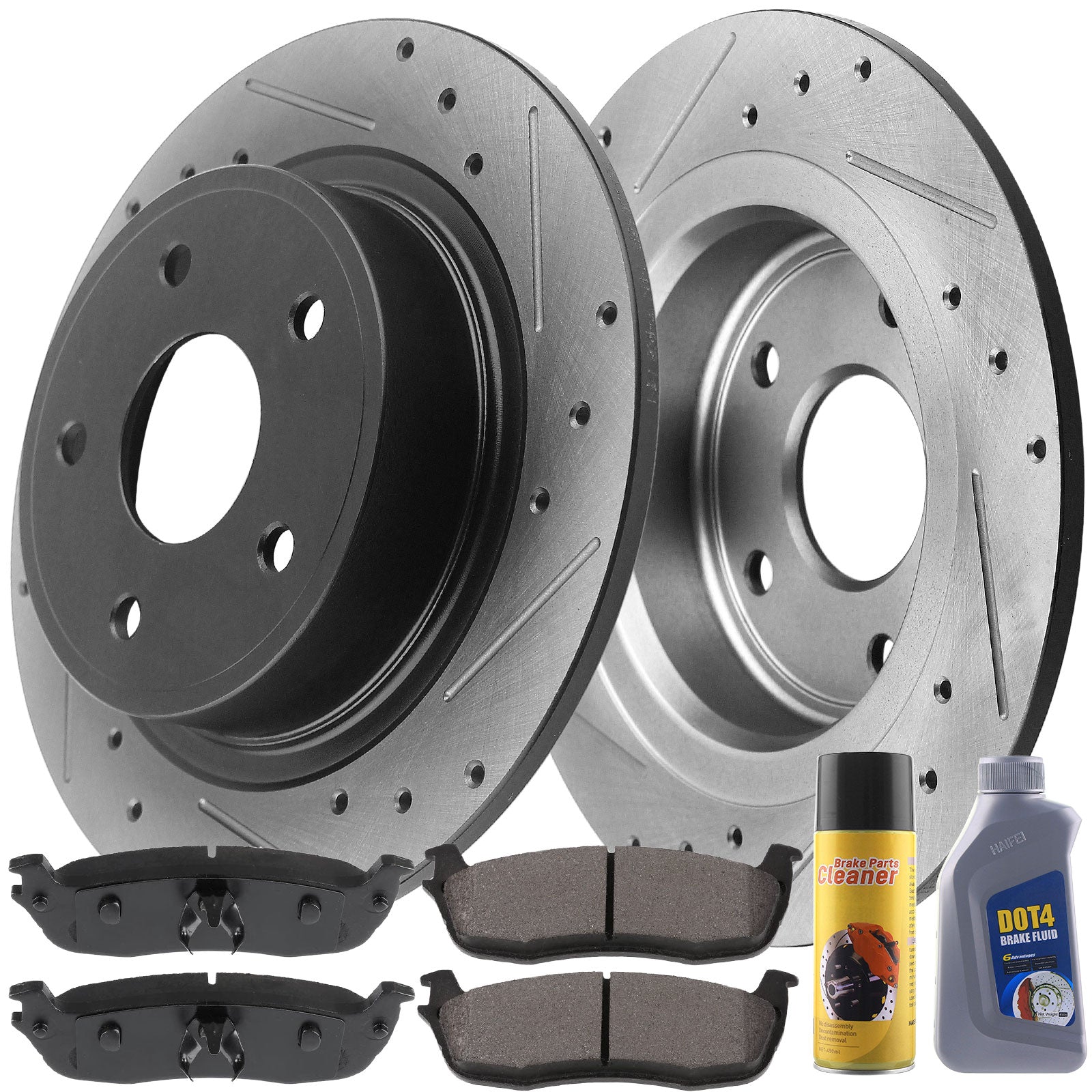 MotorbyMotor Rear Brake Rotors 334mm Drilled & Slotted Brake Rotor & Brake Pad kit Including CLEANER DOT4 FLUID Fits for Ford F-150 Expedition, Lincoln Blackwood Navigator MotorbyMotor