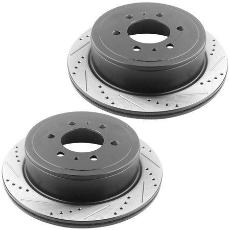 MotorbyMotor Rear Brake Rotors & Brake Pad Kit 348mm E-Coating Drilled & Slotted Design Fits for 05-11 Ford F-150, 06-08 Linclon Mark LT (6 Lug Models ONLY) MotorbyMotor