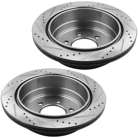 MotorbyMotor Rear Brake Rotors & Brake Pad Kit 348mm E-Coating Drilled & Slotted Design Fits for 05-11 Ford F-150, 06-08 Linclon Mark LT (6 Lug Models ONLY) MotorbyMotor