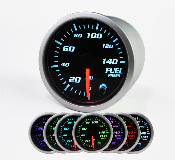 Fuel Pressure Gauge 140 PSI Electronic Fuel Gauge Kit 7 Color LED Digital Display Fuel Gauge-Universal-Analog & Digital Readouts -Smoked Lens - for Car & Truck - 2-1/16" 52mm MotorbyMotor