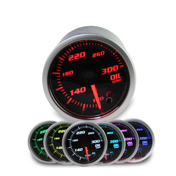 7 Color Oil Temperature Gauge 52mm 2" Oil Tempe Gauge-with Electronic Sensor-Black Dial-Smoked Lens for Car Trucks- 2-1/16" 52mm Oil Gauge MotorbyMotor