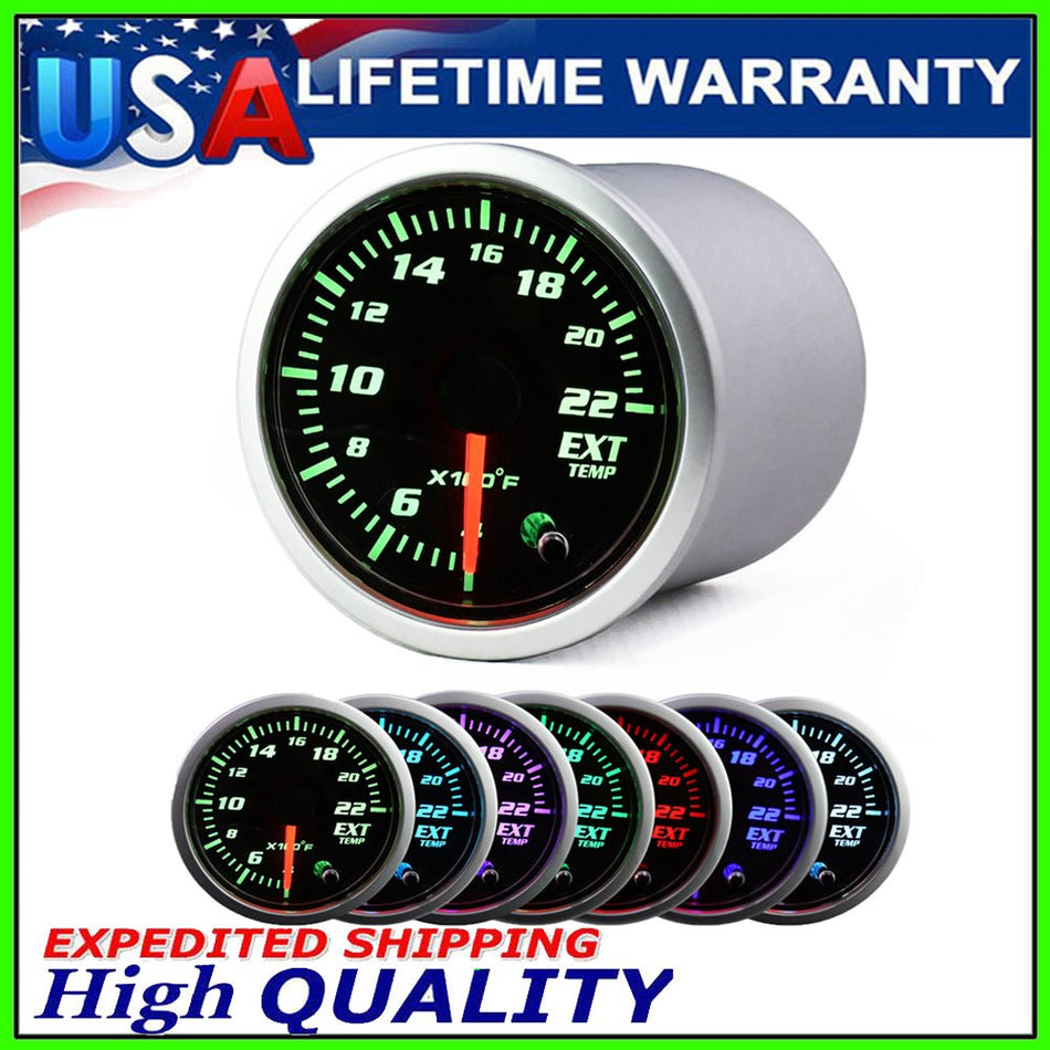 MotorbyMotor 2'' 52mm Exhaust Gas Temp Gauge Universal 7 Color LED Temperature EGT Gauge Meter with Sensor 12V