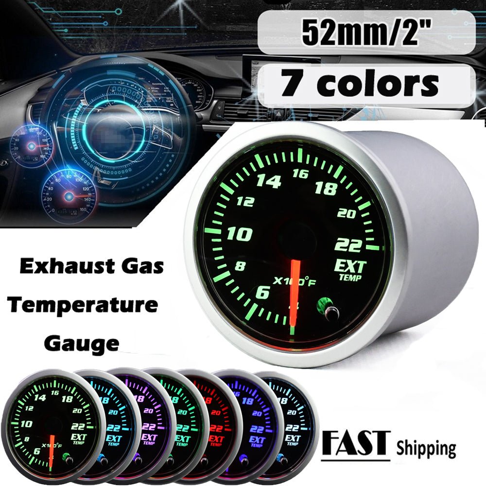 MotorbyMotor 2'' 52mm Exhaust Gas Temp Gauge Universal 7 Color LED Temperature EGT Gauge Meter with Sensor 12V