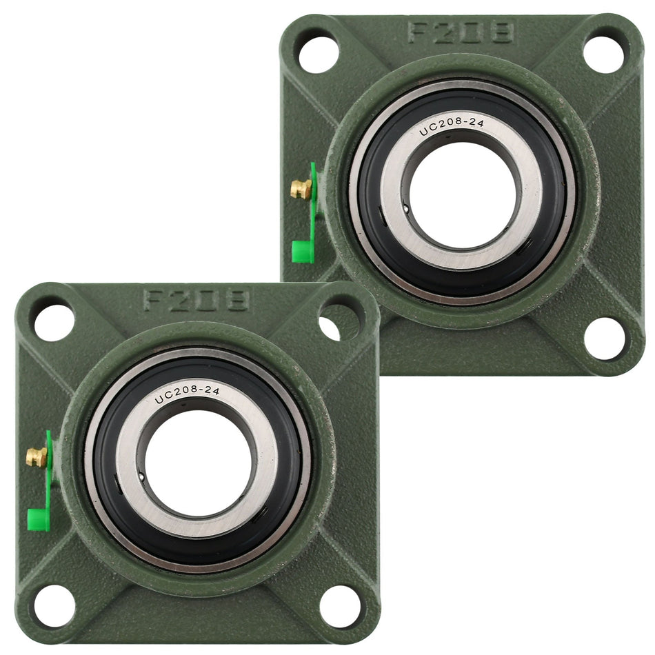 UCP208 - 24 Solid Pillow Block Flange Mounted Bearing - 2pack